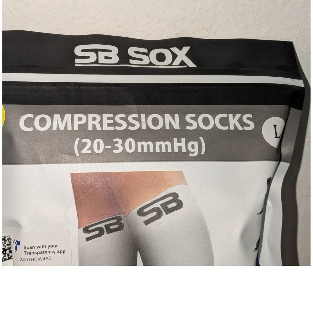 SB SOX Compression Socks Graduated‎ 20-30mmHg White Black Large NIP